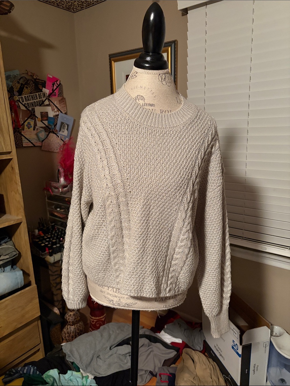 Z Supply Silver Sparkle Cable Knit Sweater - Classic Crewneck - Small